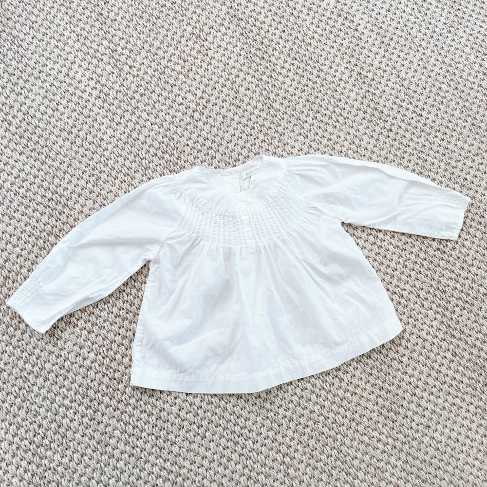 Pottery Barn Kids White Smocked Blouse 12-18 Months Cotton Classic Baby Top